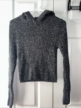 Aria Marled Black & White Hooded Ribbed Sweater